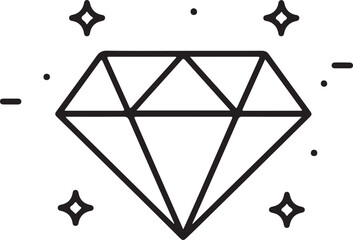 Elegant Diamond Line Art Icon with Sparkles &ndash; Luxury, Clarity, Wealth, Jewelry, Minimalist Vector