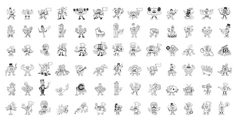 Black and White Vintage Mascot Clipart, Retro Branding Assets