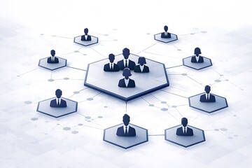 Corporate Organizational Structure Represented by Connected Business Avatars in a Clean Blue and White Network