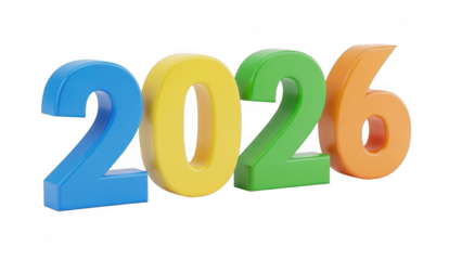 Colorful 3D Numbers 2026 Isolated on Transparent Background year new year