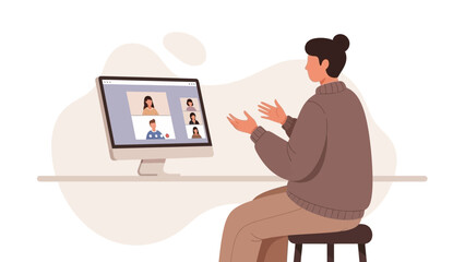 Remote Team Meeting: Person on Video Call with Colleagues, Online Collaboration