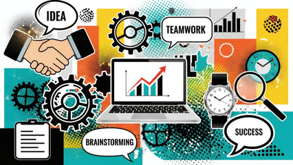 Vibrant business concept with teamwork and success elements