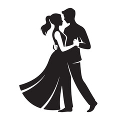 Silhouette dancing pair vector elegant dance of love silhouette beautiful young woman in long dress with boyfriend at party celebration isolated on white