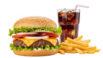 Hamburger French Fries and Cola Drink isolated on transparent background cheeseburger