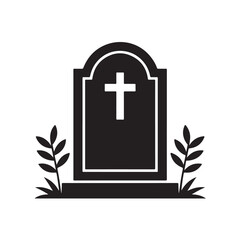 Simple tombstone vector illustration graveyard headstone memorial grave design with grass in park cemetery burial site monument and cross in simple style isolated