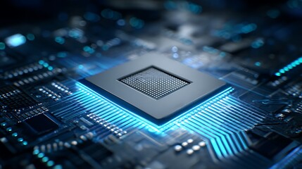 Macro shot of a central processor unit glowing with digital energy
