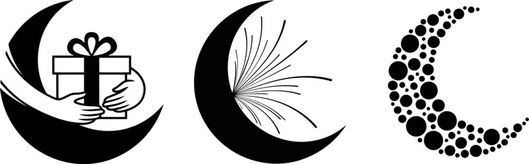 Crescent moon eid celebration vector illustration set isolated on transparent background