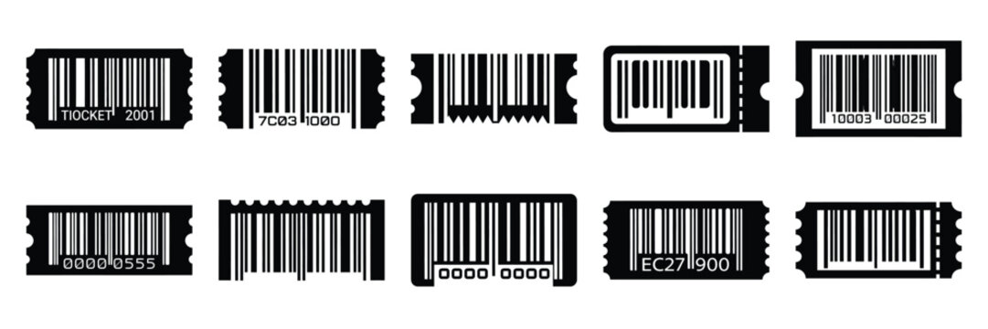 ticket barcode silhouette icon set,Transport symbol. Vector illustration.