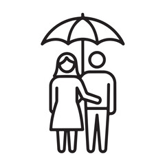 Vector illustration of couple under umbrella for relationship insurance featuring shelter together with romantic support about caring safety and secure