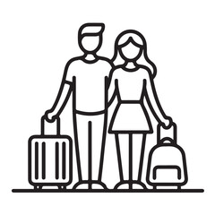 Vector illustration of couple travel with luggage for tourism trip featuring vacation baggage with journey design about passenger holiday and happy bag