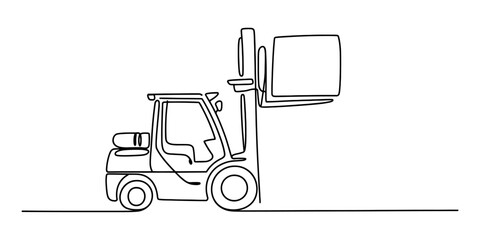 Forklift lifting a box in a continuous line drawing Vector, illustration © Pabon Art Gallery