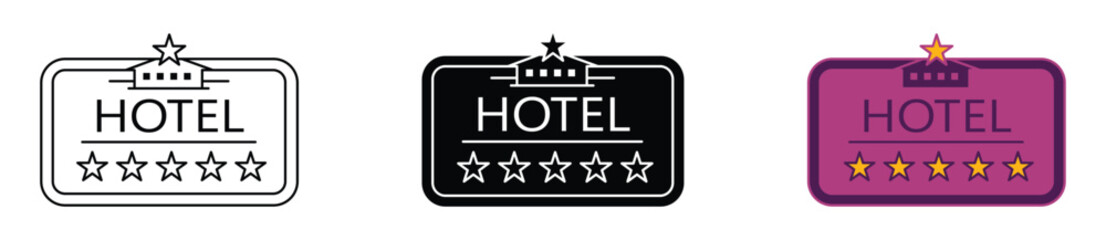 A five star hotel rating icon, ideal for representing luxury hotels, premium accommodation, and high end hospitality services. Vector illustration.