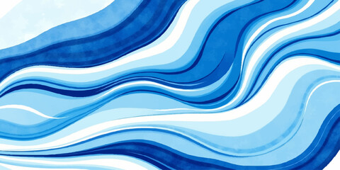 Abstract ocean waves in various shades of blue undulate across the canvas. An artistic rendering of water in motion.