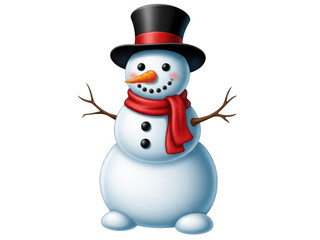 Cheerful snowman with top hat and scarf