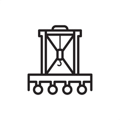 Straddle carrier icon featuring a heavy-duty gantry vehicle with a high-clearance frame and multiple wheels, designed for lifting, transporting, and stacking large shipping containers in port terminal