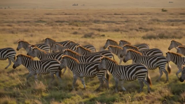 Herd of Zebras Walking in African Wildlife