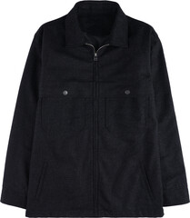 Classic black wool coat isolated on transparent background