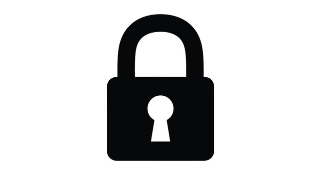 A stark black padlock illustration defines security protection and privacy forming a strong visual silhouette