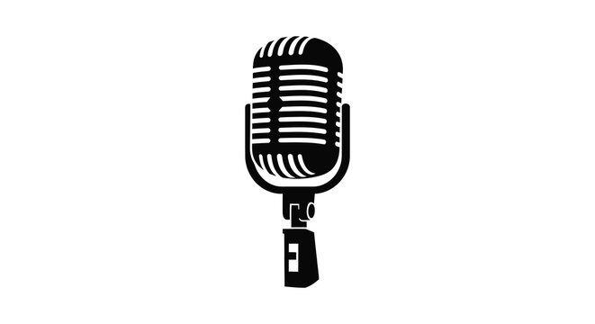 A striking black and white image depicting a vintage style microphone a classic symbol of music silhouette