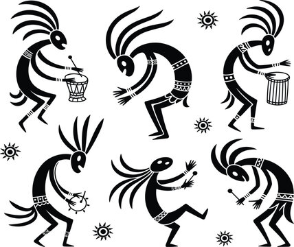 African Tribal Silhouette Vector Set Featuring Dancing Figures and Musicians Playing Traditional Drums for Ethnic Designs.