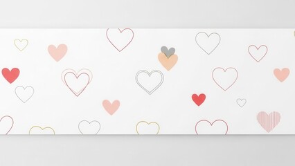 Seamless Vector Pattern of Cute Pastel Outline and Filled Hearts on White Background