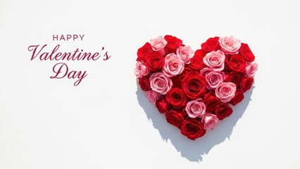 Heart Shaped Red and Pink Roses with 'HAPPY Valentine's Day' Text on White Background