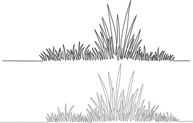Hand-drawn linear illustration of grass clumps and blades against a white background, representing nature and growth