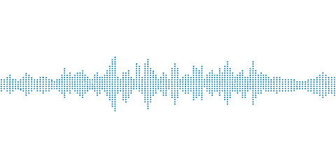 Naklejka premium Blue music background featuring digital sound wave illustrations and frequency spectrum lines on a white vector design with light blue audio equalizer pulses and technology waveforms