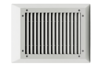White rectangular air vent grille for HVAC ventilation system isolated on a transparent background