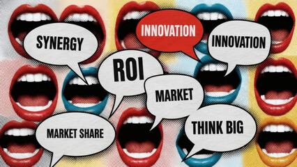Vibrant business concepts illustrated with colorful lips and speech bubbles