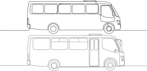 Minimalist Line Art Depicting Two Buses Side-by-Side, One Above the Other
