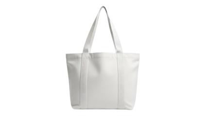 A white tote bag with handles on transparent background