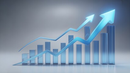 Transparent stock market growth chart with upward arrows, business analytics and financial success