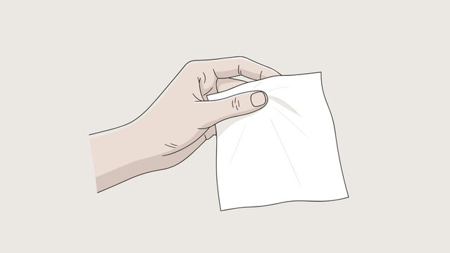 human hand holding white paper napkin for medical blogs, hygiene websites and awareness posters about virus prevention, with copy space