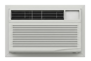White window air conditioner unit for home cooling system isolated on a transparent background