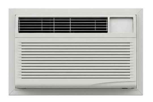 White window air conditioner unit for home cooling system isolated on a transparent background