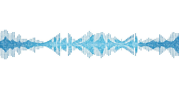 Digital technology abstract blue wave background featuring a stylized electronic audio frequency pulse and heartbeat waveform illustration