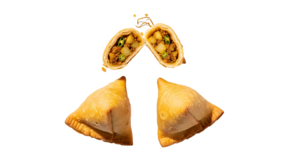 A delicious samosa on transparent background with melted cheese and savory filling