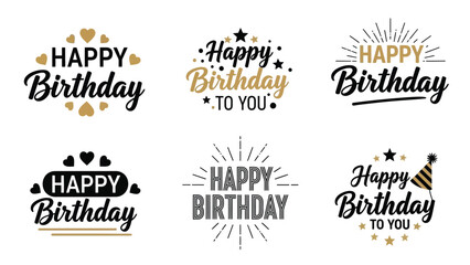 A collection of happy birthday wishes and greetings in various designs