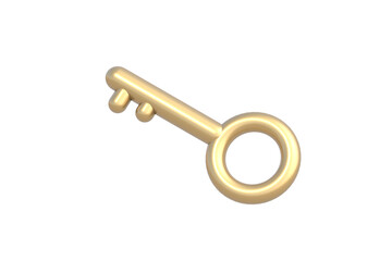Golden key isolated on white background. 3d render