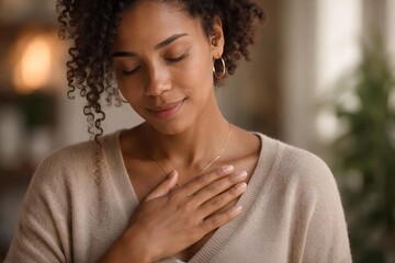 Hand resting on chest, emotional awareness