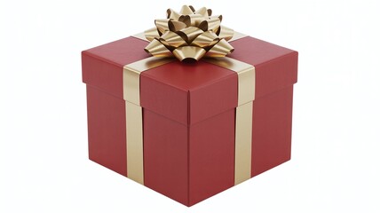Obraz premium Red Valentine Gift Box with Elegant Gold Ribbon and Bow Isolated on White Background for Holiday Retail Sales and Luxury Present Marketing
