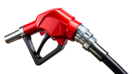 Fuel nozzle red gas station pump handle petroleum dispenser gasoline isolated on transparent background