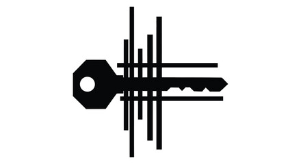 A striking black and white depiction of a key with abstract lines a powerful silhouette
