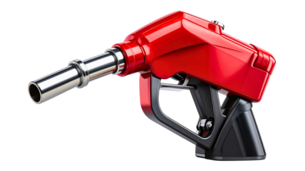 Fuel nozzle red gas station pump handle petroleum dispenser gasoline isolated on transparent background
