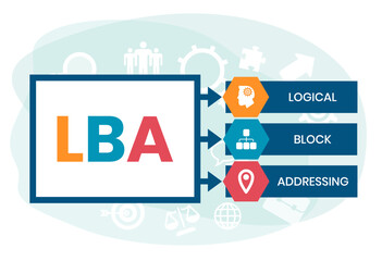 LBA - Logical Block Addressing acronym. business concept background. vector illustration concept with keywords and icons. illustration with icons for web banner, flyer