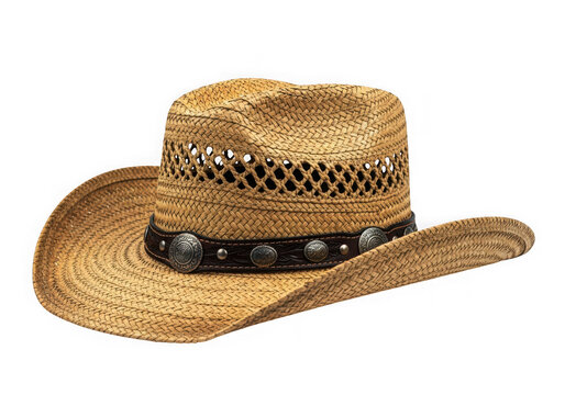 Straw cowboy hat with silver conchos