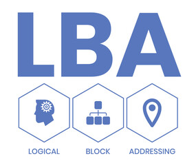 LBA - Logical Block Addressing acronym. business concept background. vector illustration concept with keywords and icons. illustration with icons for web banner, flyer
