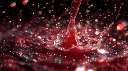Red liquid splash exploding into thousands of droplets macro abstract