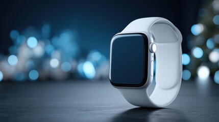 Hybrid Work Efficiency tools and sleek smartwatch for business professionals on dark wooden background